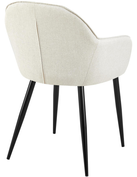 Fauteuil de table moderne en Tissu Blanc crème Métal Noir Timalo  - 4