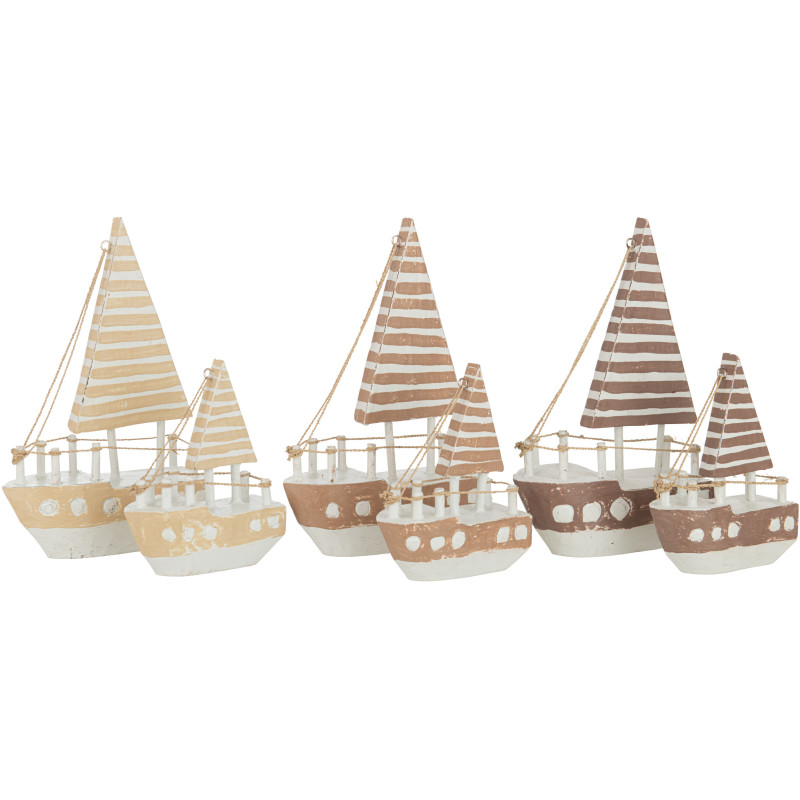 Bateau décoratif Marinéo Hauteur 25 cm en Bois d'Albasia Marron Blanc (Lot de 3) - 2