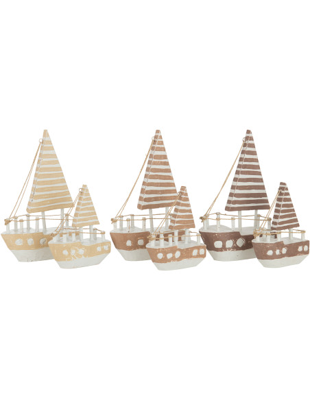 Bateau décoratif Marinéo Hauteur 25 cm en Bois d'Albasia Marron Blanc (Lot de 3) - 2