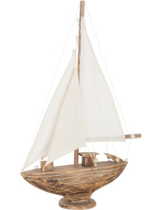 Voilier décoratif Ohbato Hauteur 40 cm en Bois d'Albasia Naturel Coton Blanc - 1