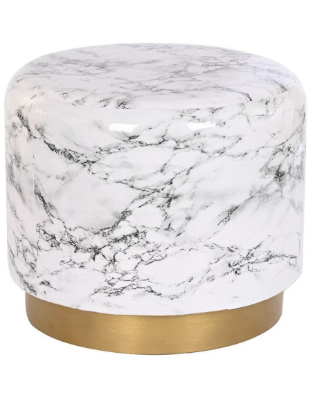 Table basse aspect marbre Ronde en Métal Blanc Doré Poana - 1