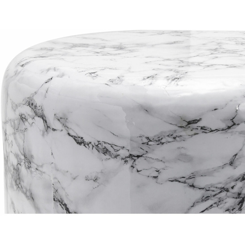 Table basse aspect marbre Ronde en Métal Blanc Doré Poana - 2