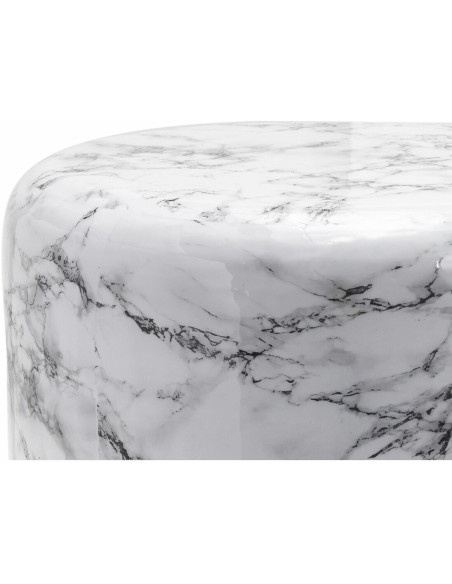 Table basse aspect marbre Ronde en Métal Blanc Doré Poana - 2