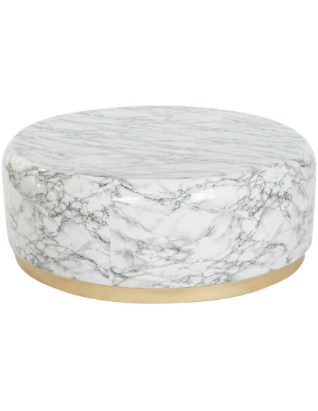 Table basse aspect marbre Ronde XL en Métal Blanc Doré Danissi - 1
