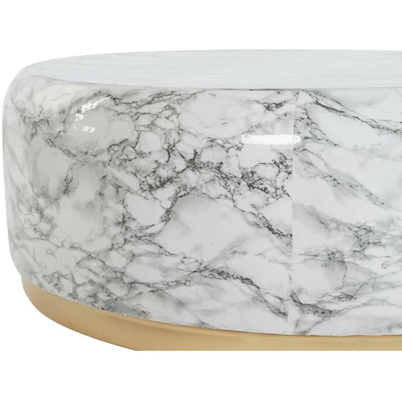 Table basse aspect marbre Ronde XL en Métal Blanc Doré Danissi - 3