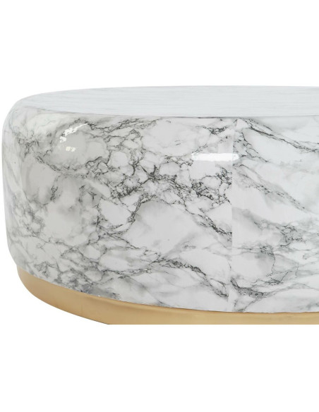 Table basse aspect marbre Ronde XL en Métal Blanc Doré Danissi - 3