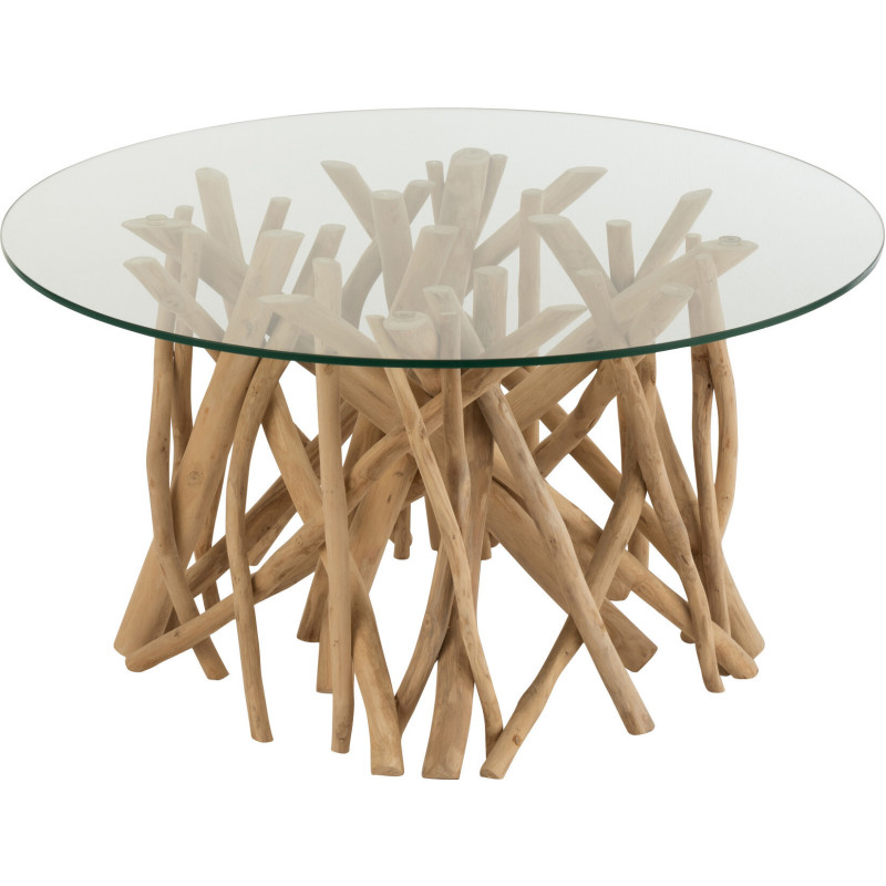 Table basse Ronde Eda en Bois de teck Naturel Verre - 1