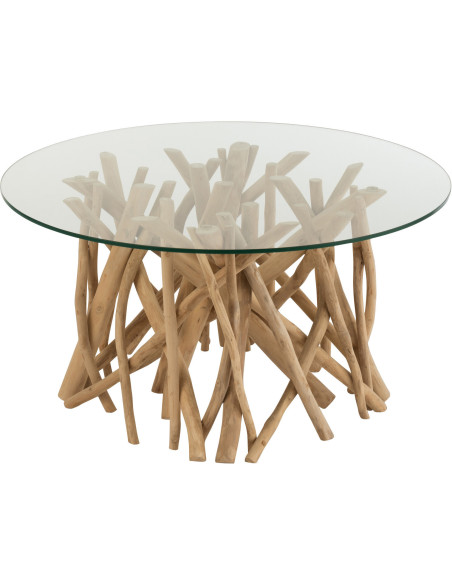 Table basse Ronde Eda en Bois de teck Naturel Verre - 1