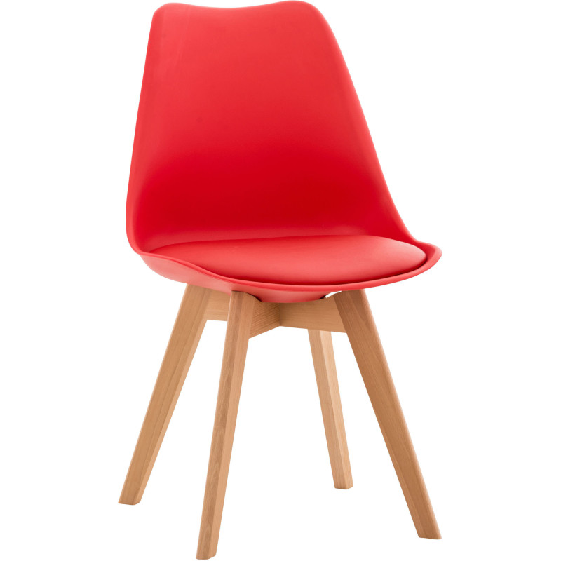Chaise moderne scandinave en Polypropylène Polyuréthane Rouge Bois de hêtre Naturel Floki - 1