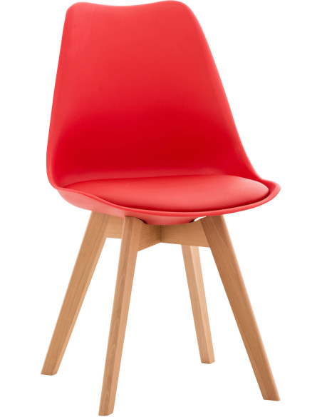 Chaise moderne scandinave en Polypropylène Polyuréthane Rouge Bois de hêtre Naturel Floki - 1