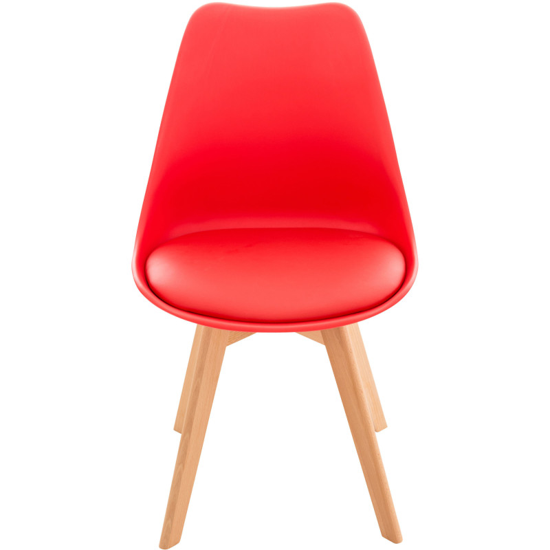 Chaise moderne scandinave en Polypropylène Polyuréthane Rouge Bois de hêtre Naturel Floki - 2