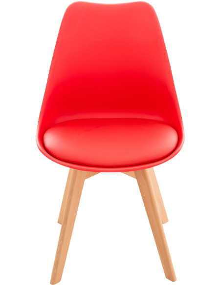 Chaise moderne scandinave en Polypropylène Polyuréthane Rouge Bois de hêtre Naturel Floki - 2