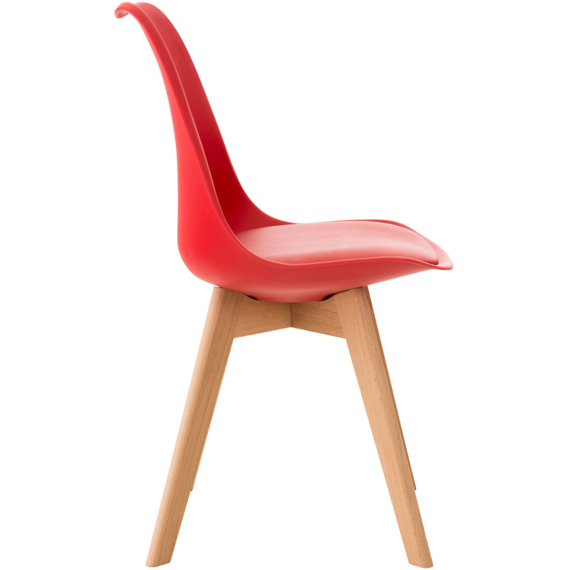 Chaise moderne scandinave en Polypropylène Polyuréthane Rouge Bois de hêtre Naturel Floki - 3