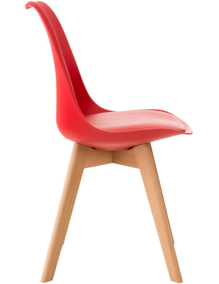 Chaise moderne scandinave en Polypropylène Polyuréthane Rouge Bois de hêtre Naturel Floki - 3