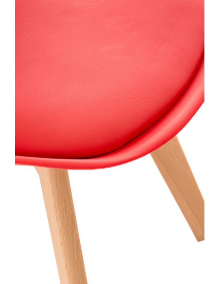 Chaise moderne scandinave en Polypropylène Polyuréthane Rouge Bois de hêtre Naturel Floki - 5