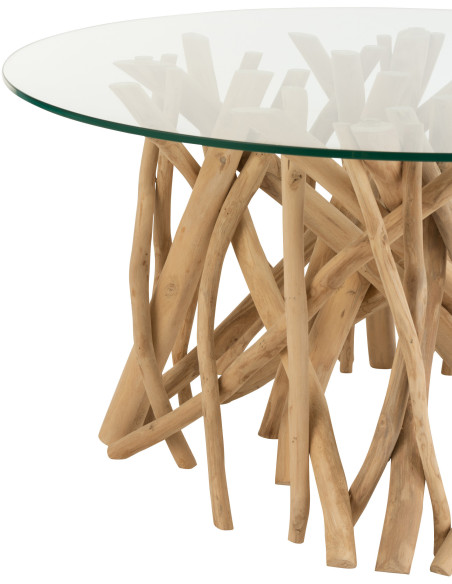 Table basse Ronde Eda en Bois de teck Naturel Verre - 2