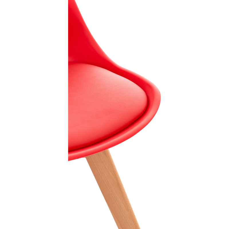 Chaise moderne scandinave en Polypropylène Polyuréthane Rouge Bois de hêtre Naturel Floki - 6