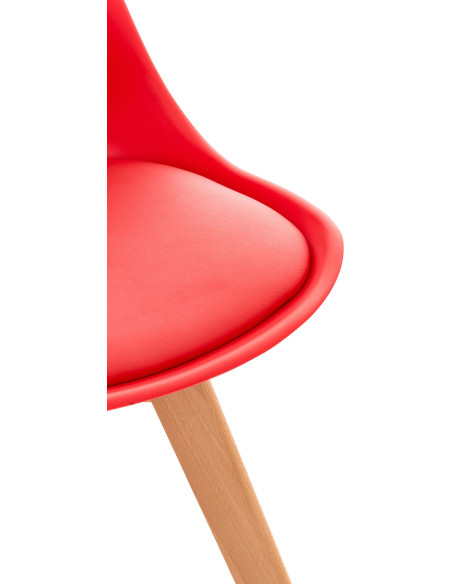 Chaise moderne scandinave en Polypropylène Polyuréthane Rouge Bois de hêtre Naturel Floki - 6