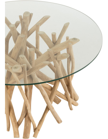 Table basse Ronde Eda en Bois de teck Naturel Verre - 3