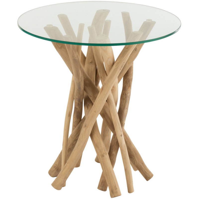 Table d'appoint Ronde Eda en Bois de teck Naturel Verre - 1