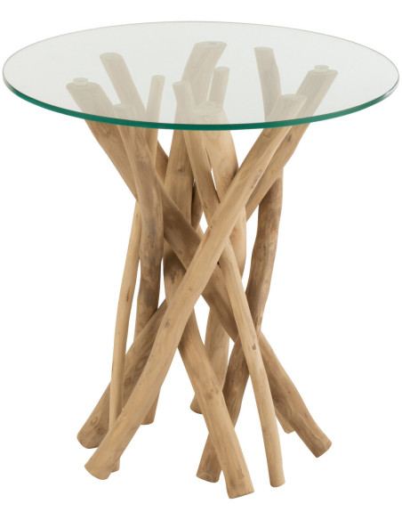 Table d'appoint Ronde Eda en Bois de teck Naturel Verre - 1
