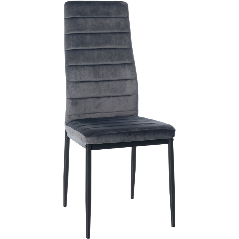Chaise moderne dossier haut en Velours Gris foncé Métal Noir Lina - 1