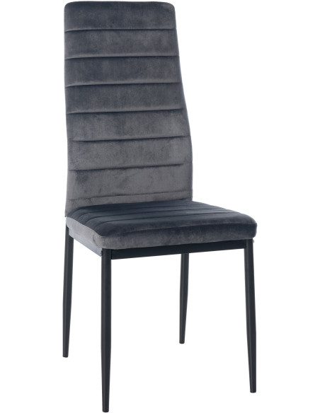 Chaise moderne dossier haut en Velours Gris foncé Métal Noir Lina - 1