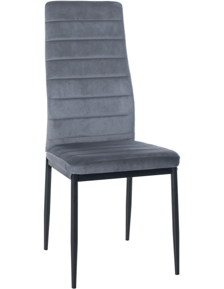 Chaise moderne dossier haut en Velours Gris clair Métal Noir Lina - 1