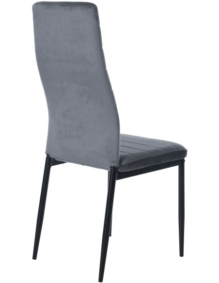 Chaise moderne dossier haut en Velours Gris clair Métal Noir Lina - 3