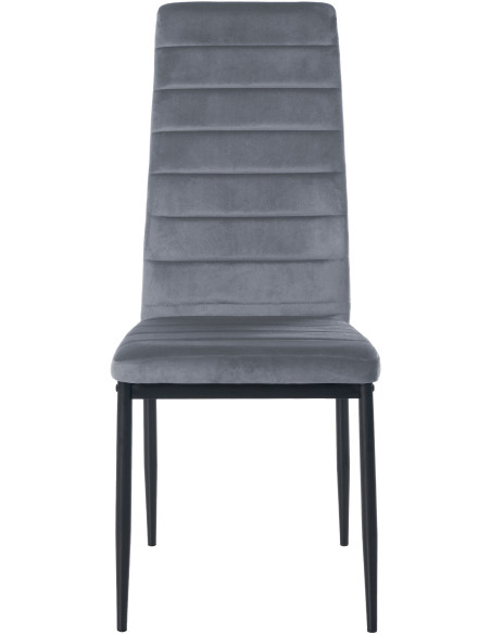 Chaise moderne dossier haut en Velours Gris clair Métal Noir Lina - 5
