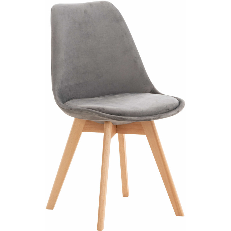 Chaise moderne scandinave en Velours Gris foncé Bois de hêtre Naturel Floki - 1