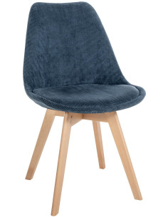 Chaise moderne scandinave en Velours côtelé Bleu foncé Bois de hêtre Naturel Floki - 1