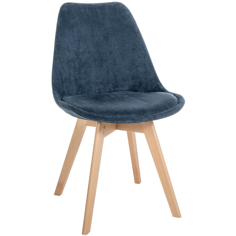 Chaise moderne scandinave en Velours côtelé Bleu foncé Bois de hêtre Naturel Floki - 1