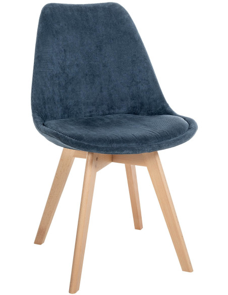 Chaise moderne scandinave en Velours côtelé Bleu foncé Bois de hêtre Naturel Floki - 1
