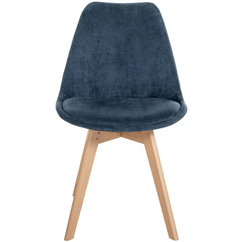 Chaise moderne scandinave en Velours côtelé Bleu foncé Bois de hêtre Naturel Floki - 2
