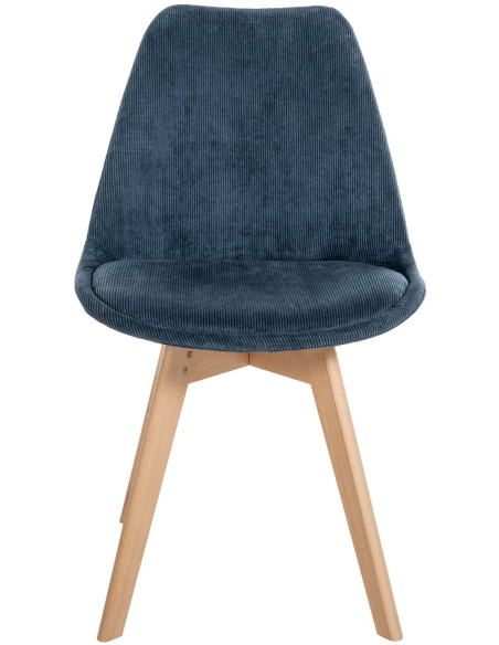 Chaise moderne scandinave en Velours côtelé Bleu foncé Bois de hêtre Naturel Floki - 2