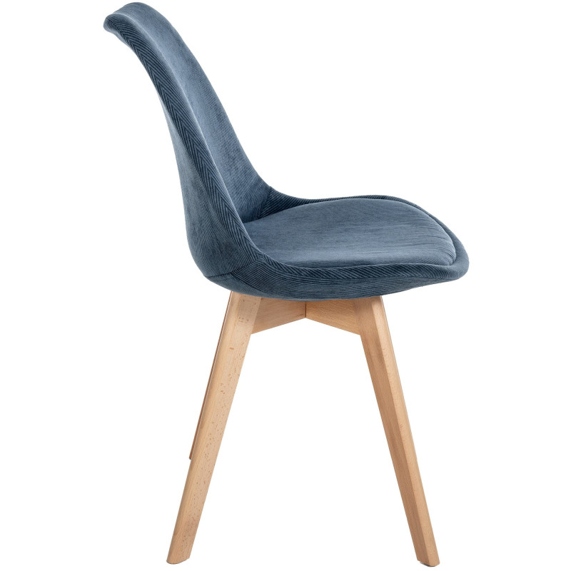 Chaise moderne scandinave en Velours côtelé Bleu foncé Bois de hêtre Naturel Floki - 3