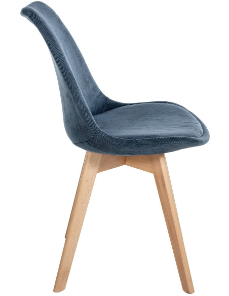 Chaise moderne scandinave en Velours côtelé Bleu foncé Bois de hêtre Naturel Floki - 3
