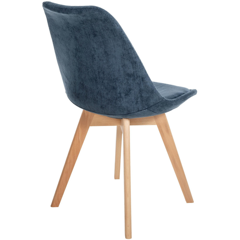 Chaise moderne scandinave en Velours côtelé Bleu foncé Bois de hêtre Naturel Floki - 4