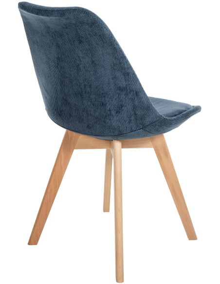 Chaise moderne scandinave en Velours côtelé Bleu foncé Bois de hêtre Naturel Floki - 4