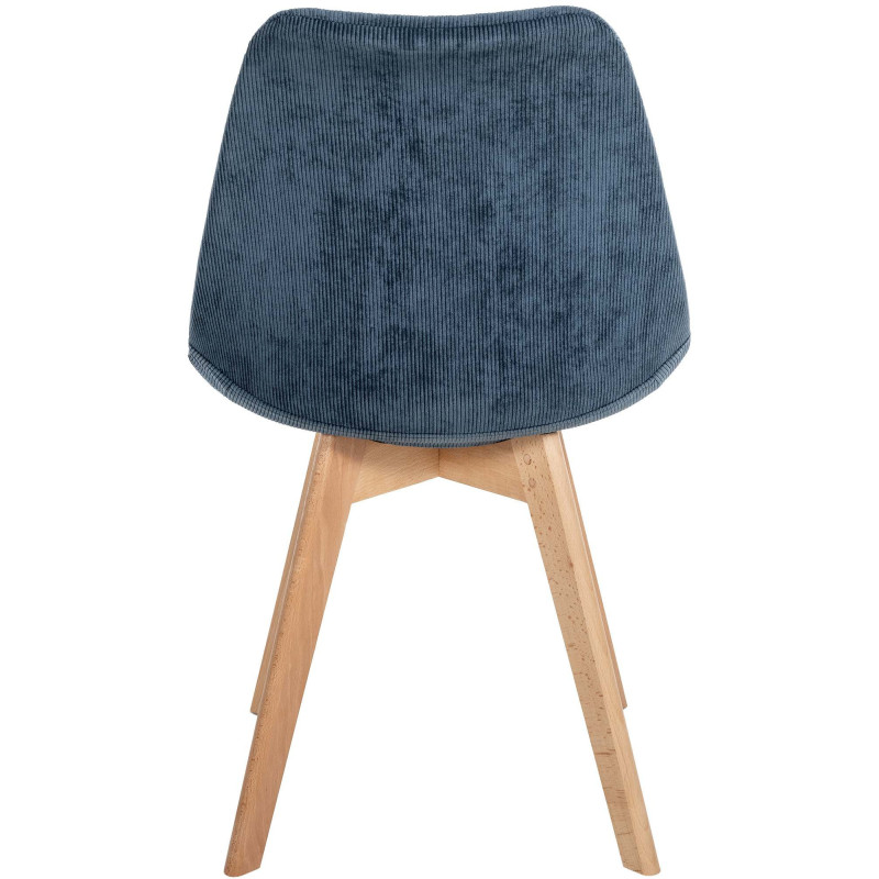 Chaise moderne scandinave en Velours côtelé Bleu foncé Bois de hêtre Naturel Floki - 5