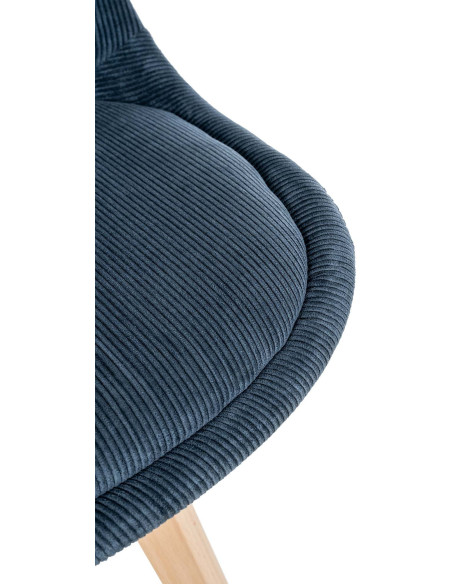 Chaise moderne scandinave en Velours côtelé Bleu foncé Bois de hêtre Naturel Floki - 8