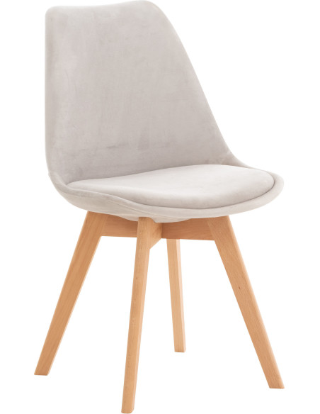 Chaise moderne scandinave en Velours Gris clair Bois de hêtre Naturel Floki - 1