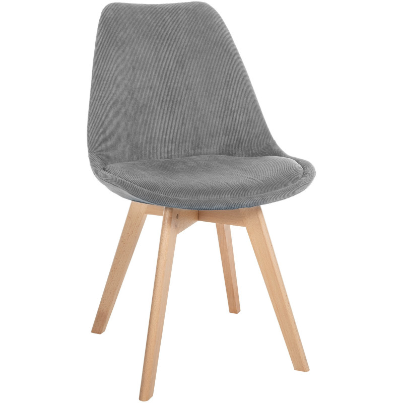 Chaise moderne scandinave en Velours côtelé Gris foncé Bois de hêtre Naturel Floki - 1