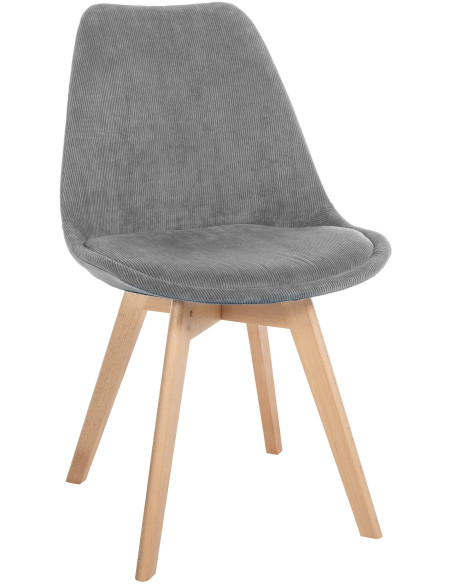 Chaise moderne scandinave en Velours côtelé Gris foncé Bois de hêtre Naturel Floki - 1