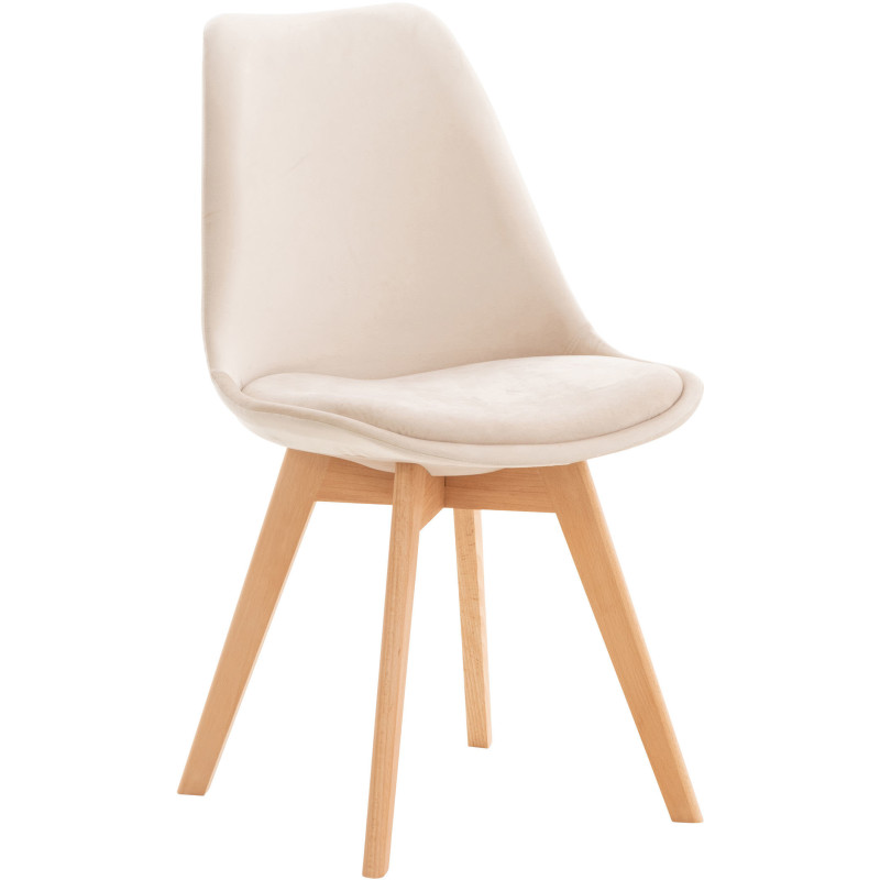 Chaise moderne scandinave en Velours Beige Bois de hêtre Naturel Floki - 1