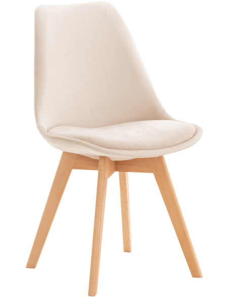 Chaise moderne scandinave en Velours Beige Bois de hêtre Naturel Floki - 1