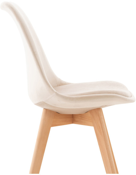 Chaise moderne scandinave en Velours Beige Bois de hêtre Naturel Floki - 6