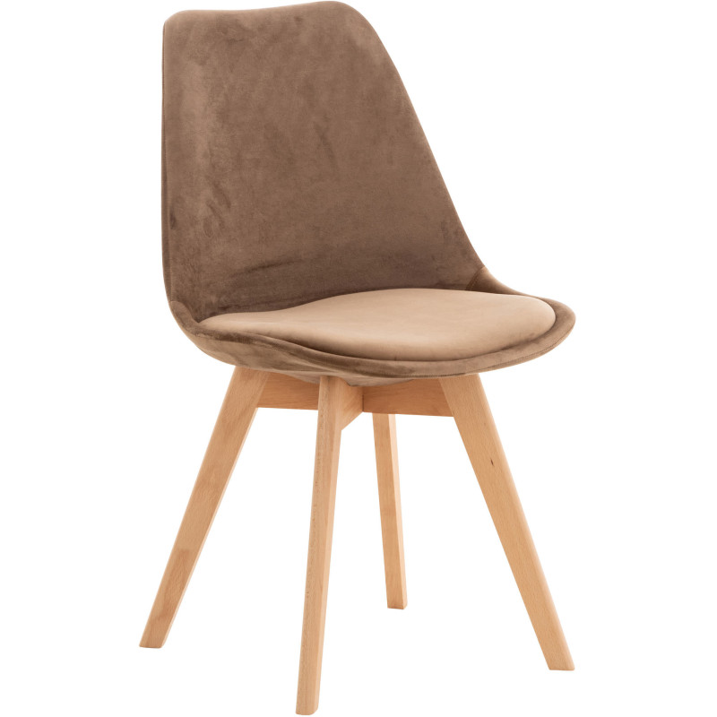 Chaise moderne scandinave en Velours Marron clair Bois de hêtre Naturel Floki - 1