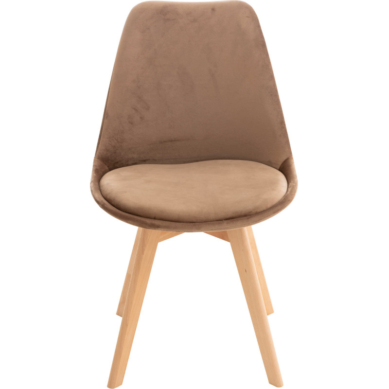 Chaise moderne scandinave en Velours Marron clair Bois de hêtre Naturel Floki - 2